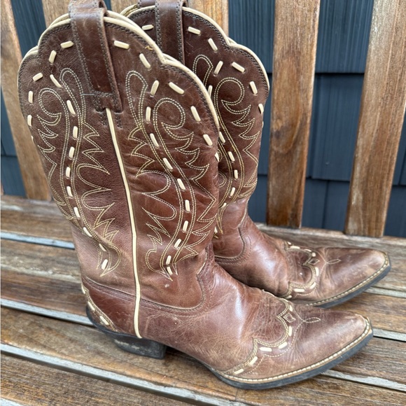 Ariat Shoes - Ariat Brown Leather Western Boots with Cream Stitching